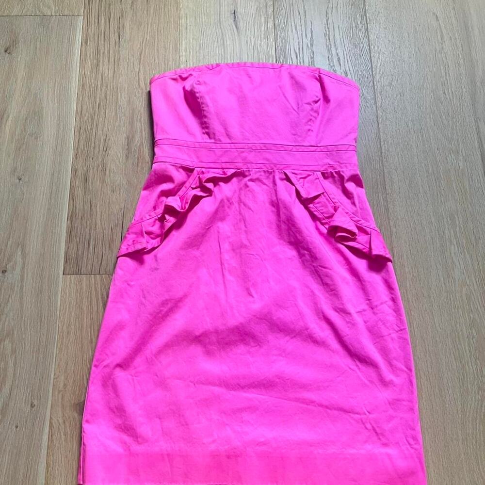 J.Crew pink Barbie strapless dress ruffles size 8 wedding or coastal cocktail